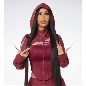 Reebok Cardi B Corset Hoodie Woman's Sz S Full Zip Hooded Jacket in Red